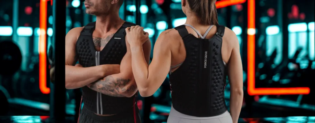 Coletes com peso PowerVest Pro – modelo masculino e feminino demonstrando agilidade e performance com colete esportivo ajustável