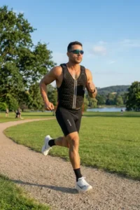 Pessoa a correr com colete com peso distribuído Force Gear